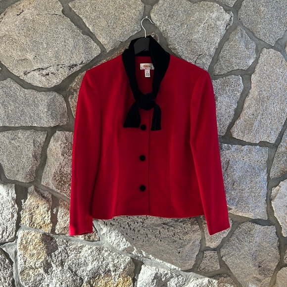 Talbots Petites Wool Red Blazer With Black Velvet - Picture 5 of 9